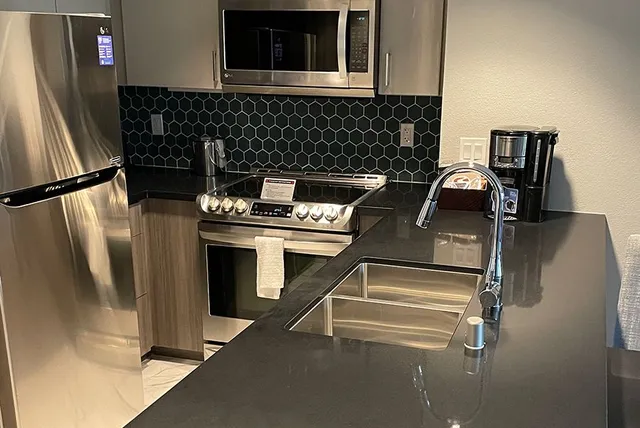 Upscale Las Vegas hospitality interior with custom stone surfaces